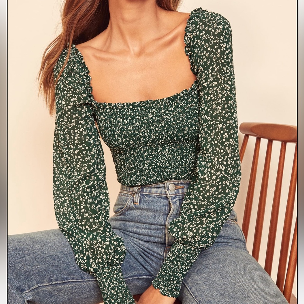 REFORMATION Pinto Top in Green Floral